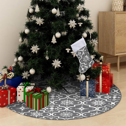 Vidaxl Falda Del Árbol De Navidad De Lujo Con Calcetín Tela Gris 122cm_1