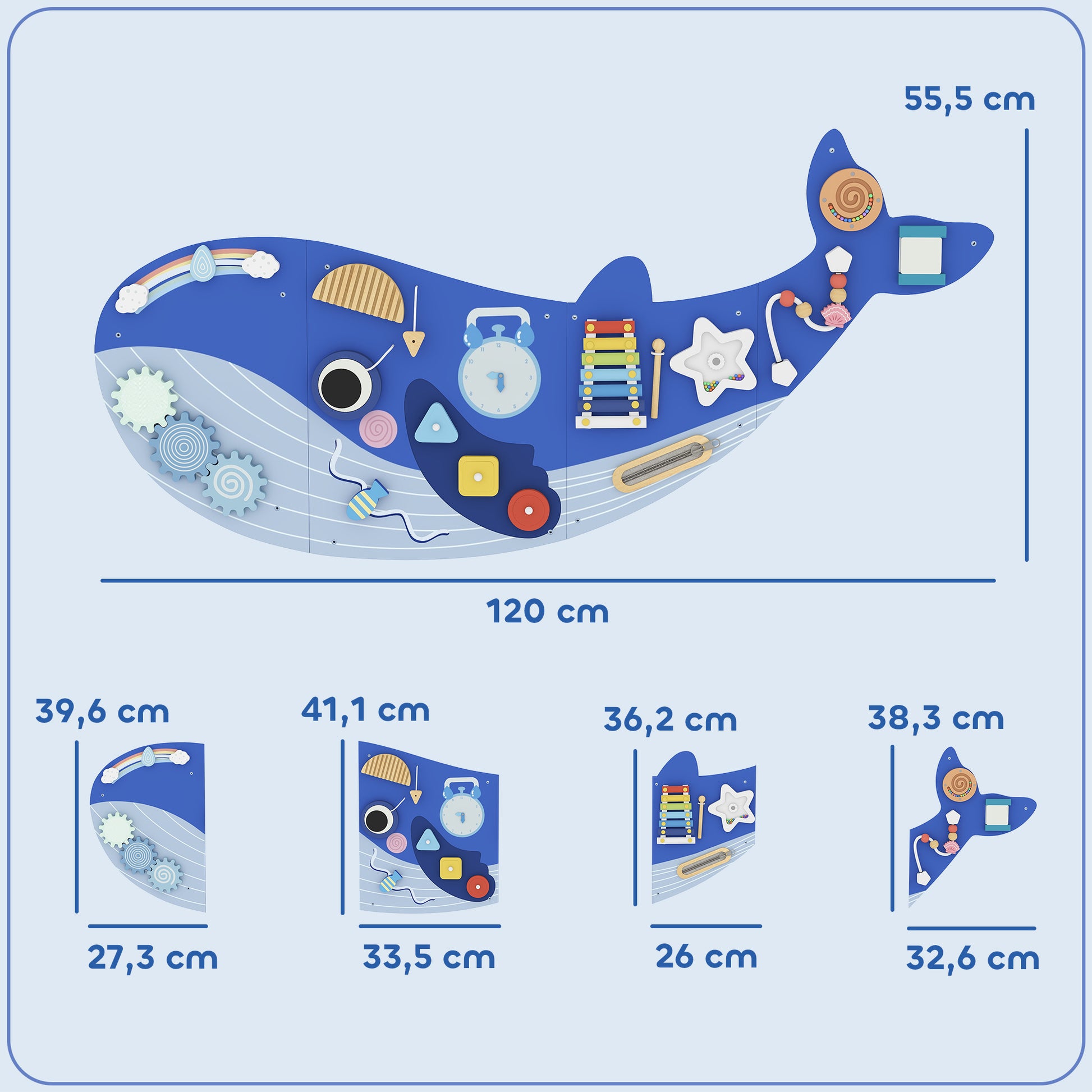 Aiyaplay Tablero Sensorial Montessori Tema Ballena Busy Board +2 Años Azul_2