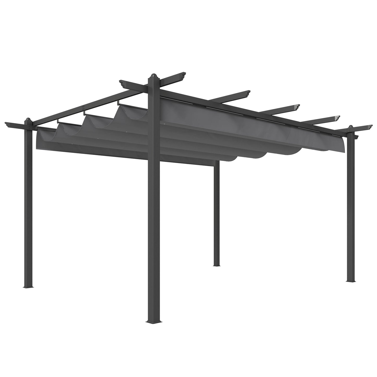 Outsunny Pérgola De Jardín 4x3 M Con Techo Retráctil Y Marco De Aluminio Gris_0