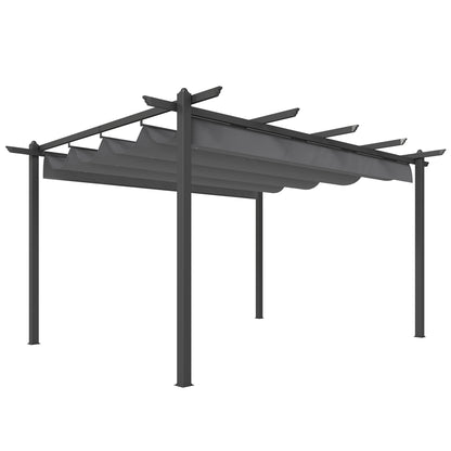 Outsunny Pérgola De Jardín 4x3 M Con Techo Retráctil Y Marco De Aluminio Gris_0