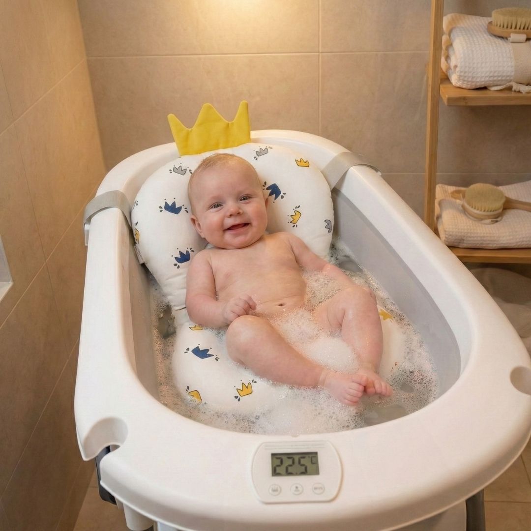 Cojín De Baño Antideslizante Con Estampado De Coronas Para Bebés, Cómodo Y Seguro Bathby_1