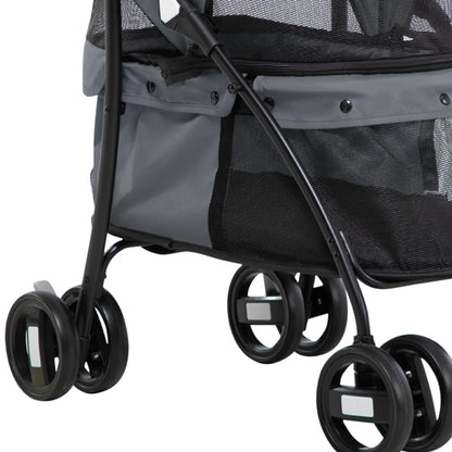Pawhut Carrito Para Perros Plegable Con Ventanas De Malla Cojín Lavable Gris_3