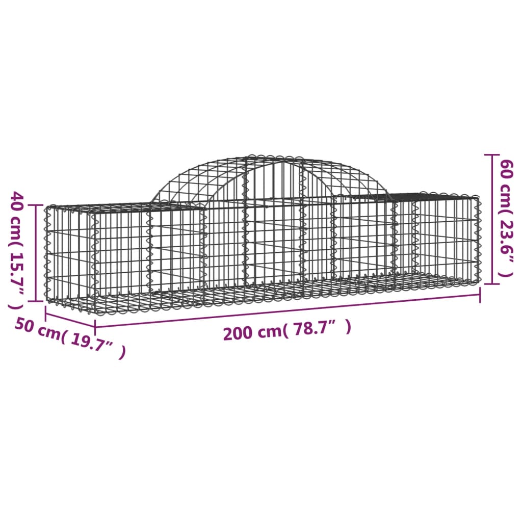 Cestas De Gaviones 14 Uds Forma De Arco Hierro 200x50x40/60 Cm_5