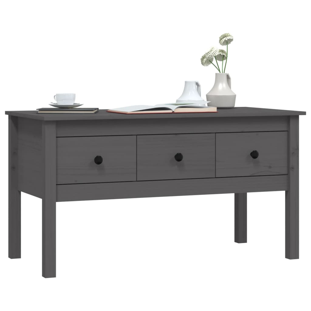 Mesa De Centro De Madera Maciza De Pino Gris 102x49x55 Cm_2