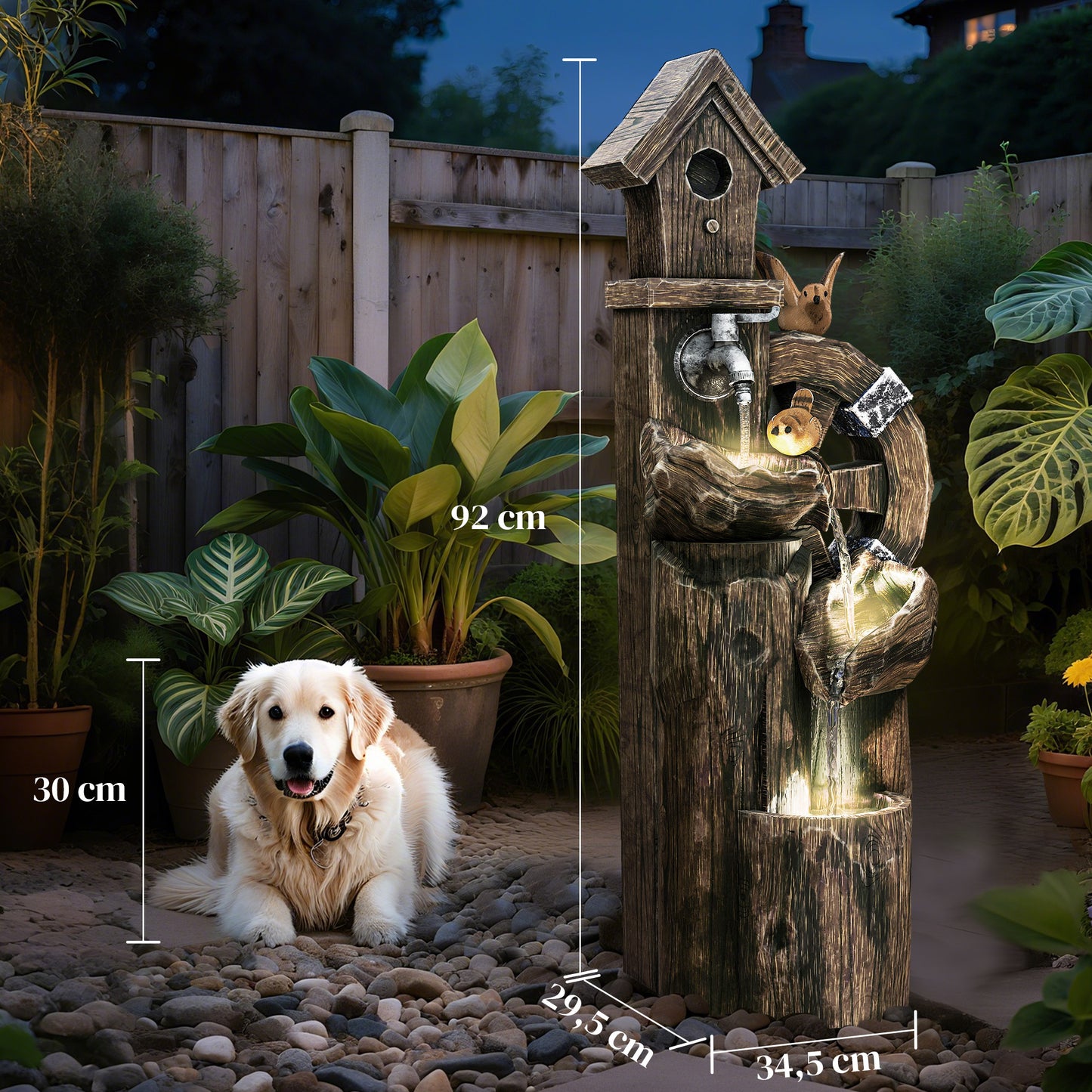 Outsunny Fuente De Agua Con Casita Para Pájaros Iluminación Led Multicolor_2