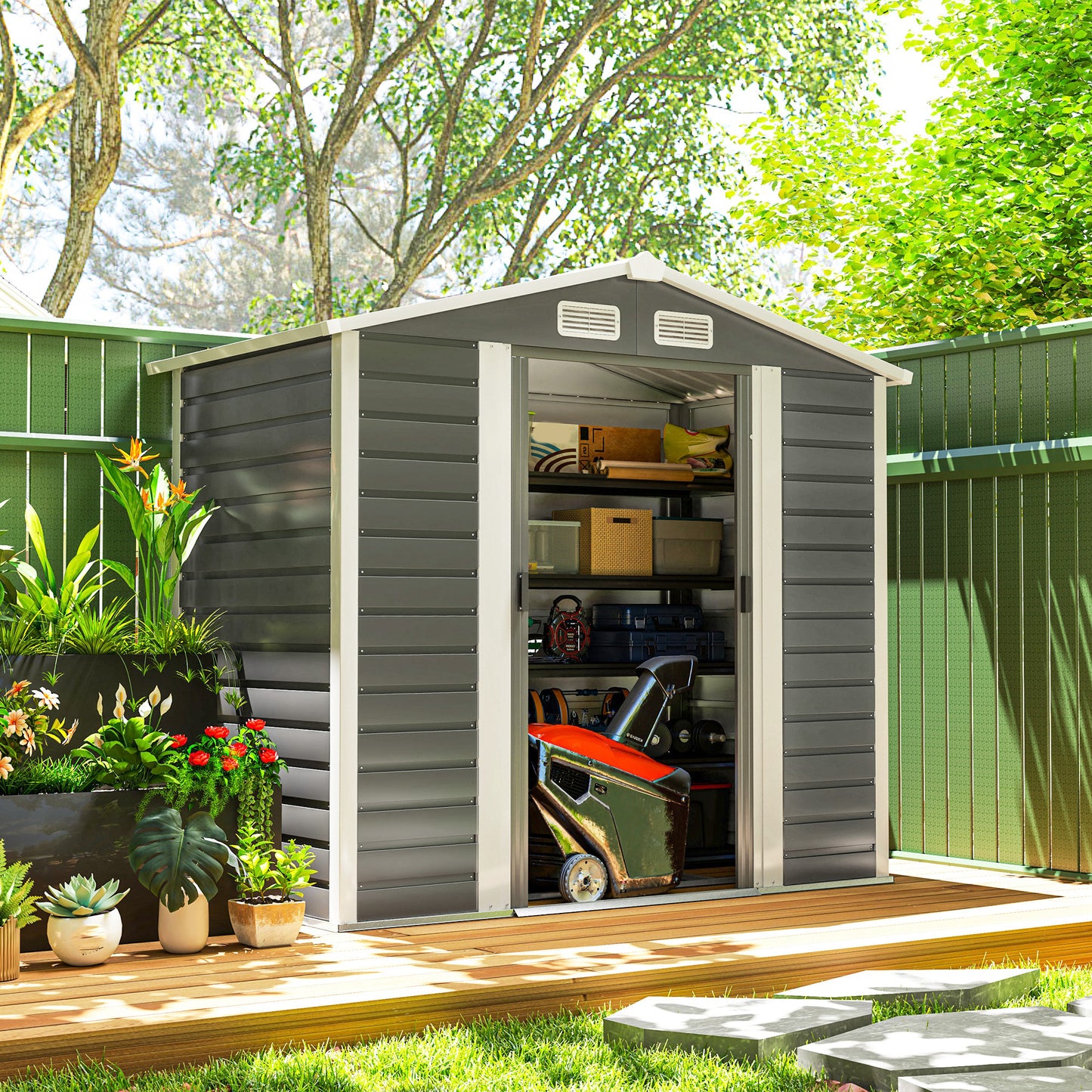 Outsunny Caseta De Jardín Exterior 2,36m² 213x120x194 Cm Gris Oscuro_4