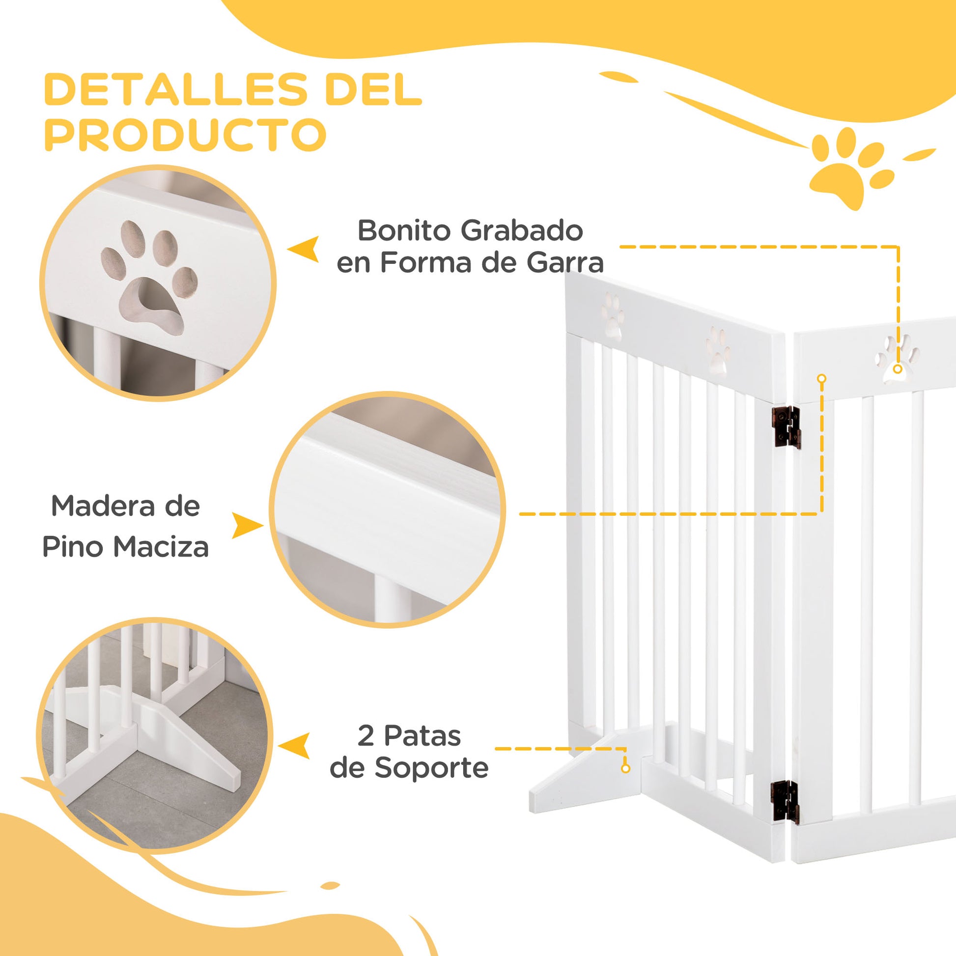 Pawhut Barrera De Seguridad Plegable Para Perros 4 Paneles 204x30x61cm Blanco_4