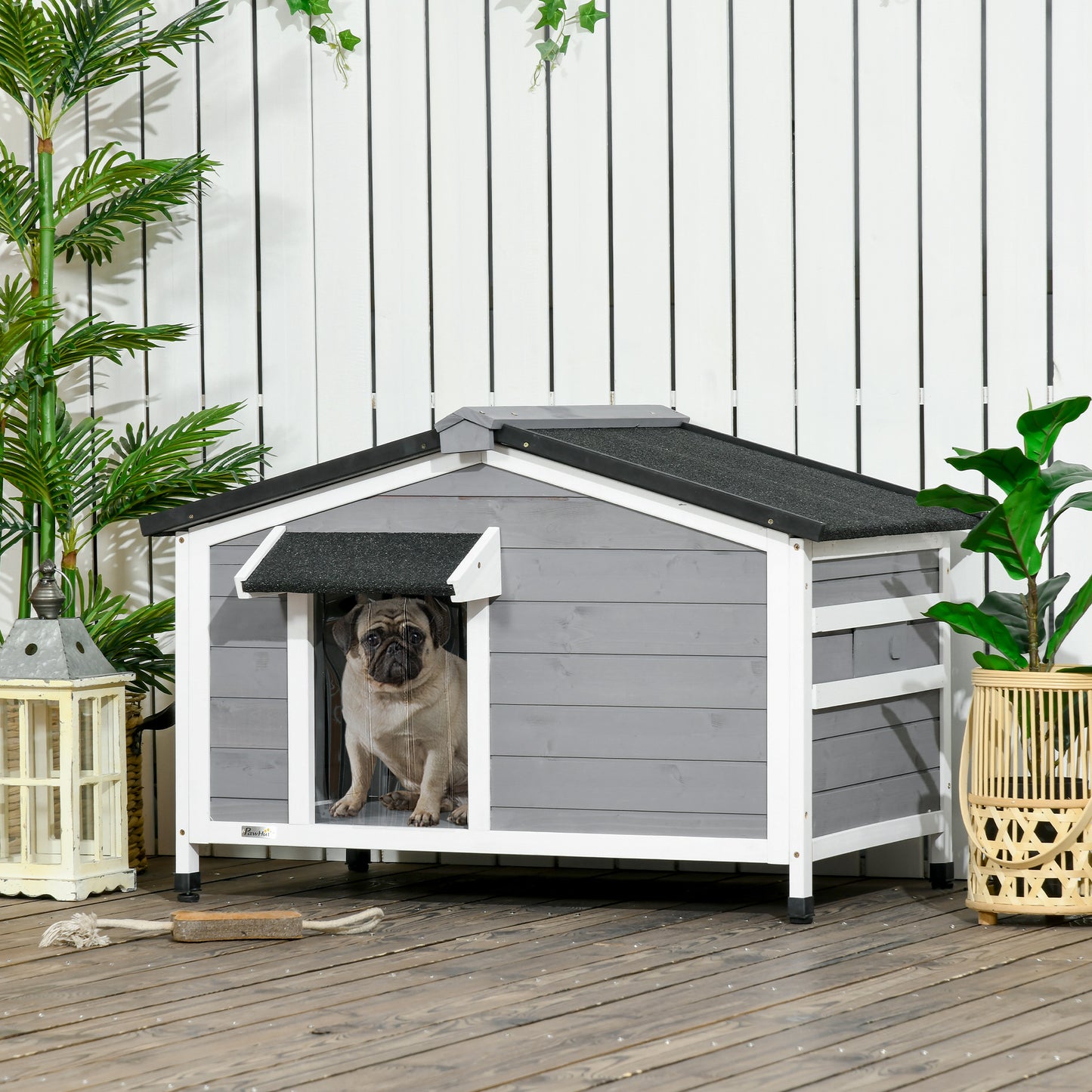 Pawhut Caseta Para Perros De Exterior Con Techo Asfáltico 97x72x65 Cm Gris_1