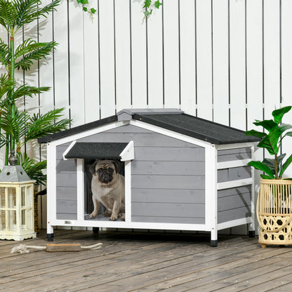 Pawhut Caseta Para Perros De Exterior Con Techo Asfáltico 97x72x65 Cm Gris_1