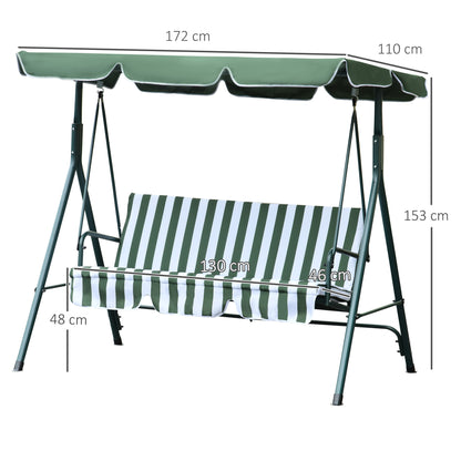 Outsunny Columpio Balancín De Jardín De 3 Plazas Con Techo Ajustable Raya Verde_2
