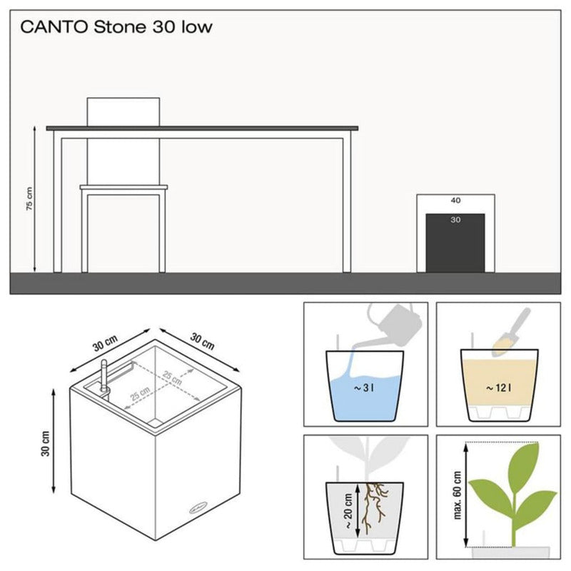 Lechuza Macetero Canto Stone 30 Low All-in-one Negro Grafito_2