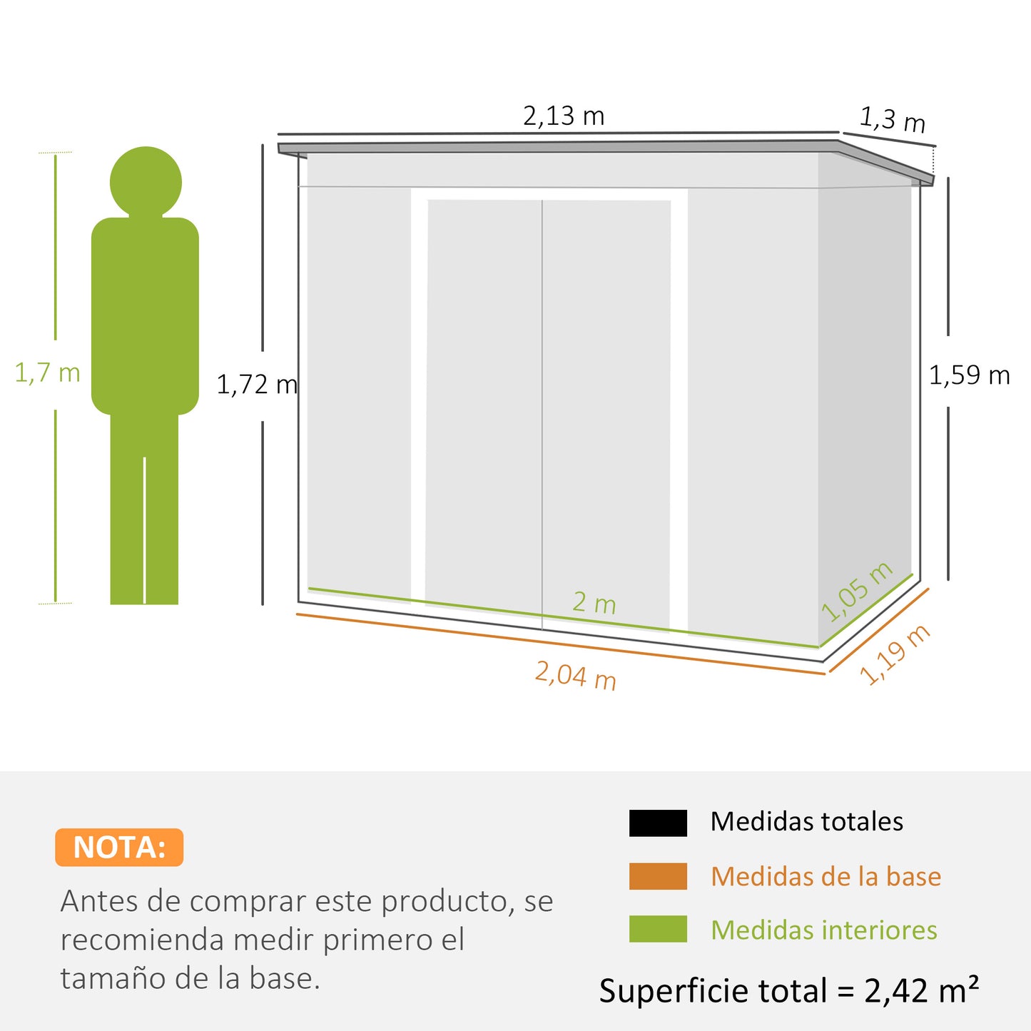Outsunny Caseta De Jardín Exterior 2,4 M² 213x130x172 Cm Con Puerta Corredera_2