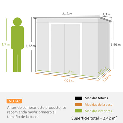 Outsunny Caseta De Jardín Exterior 2,4 M² 213x130x172 Cm Con Puerta Corredera_2