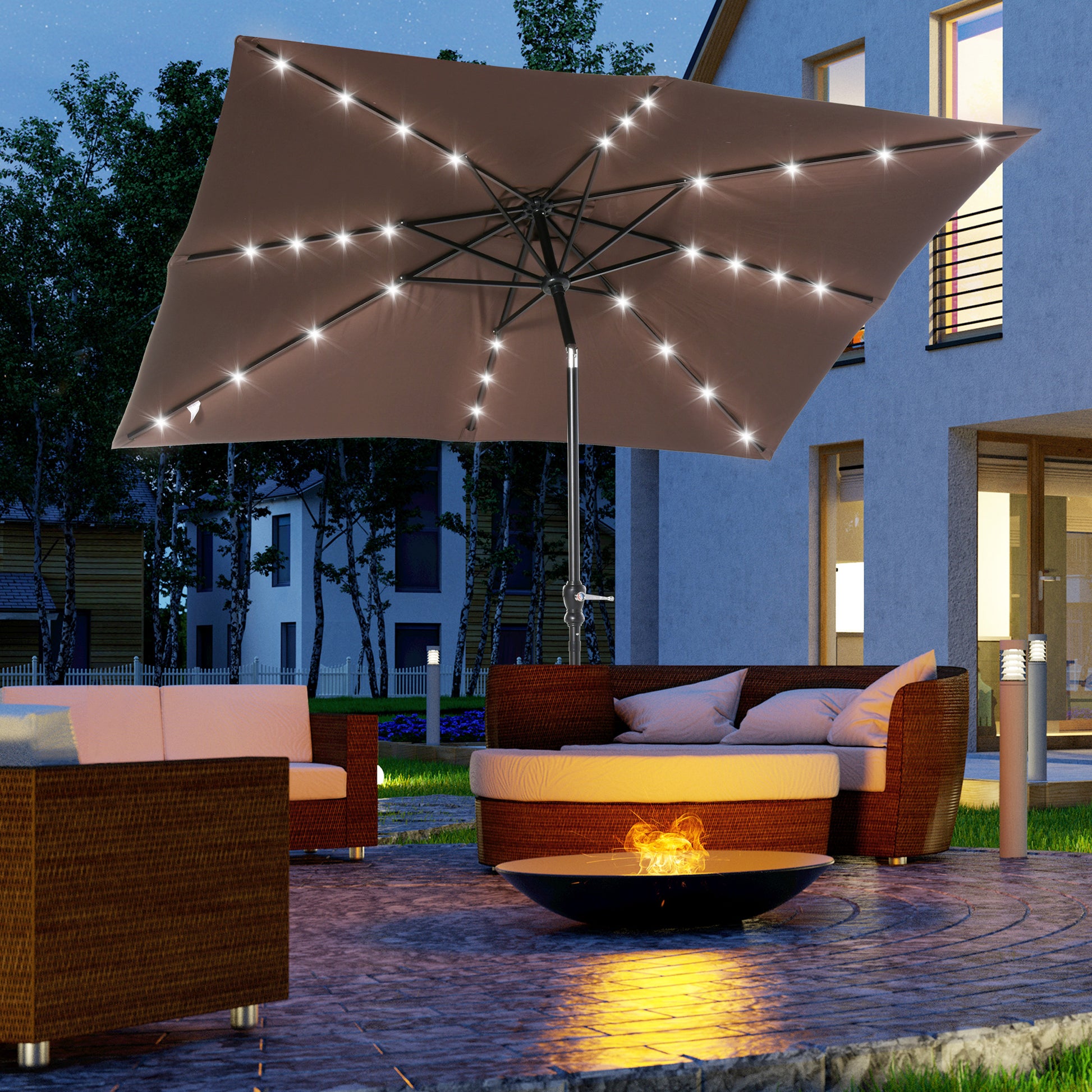 Outsunny Sombrilla De Jardín 268x205x248cm Con Techo Inclinable Luces Led Marrón_1