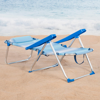 Aktive Pack 2 Sillas Plegables Playa 48x60x90 Cm Rayas Azul 5 Posiciones Con Cojín Y Asa_2
