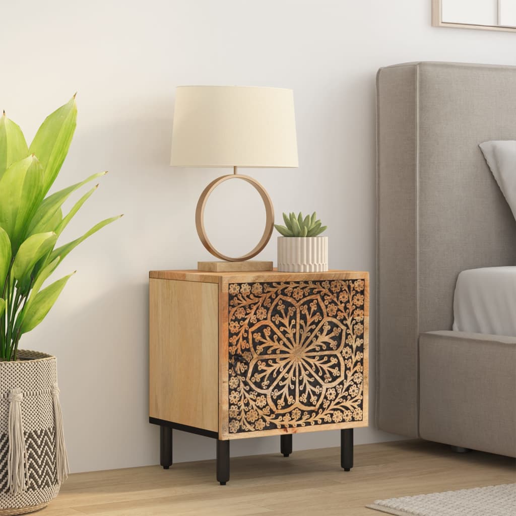 Mesita De Noche De Madera Maciza De Mango 40x33x46 Cm_1