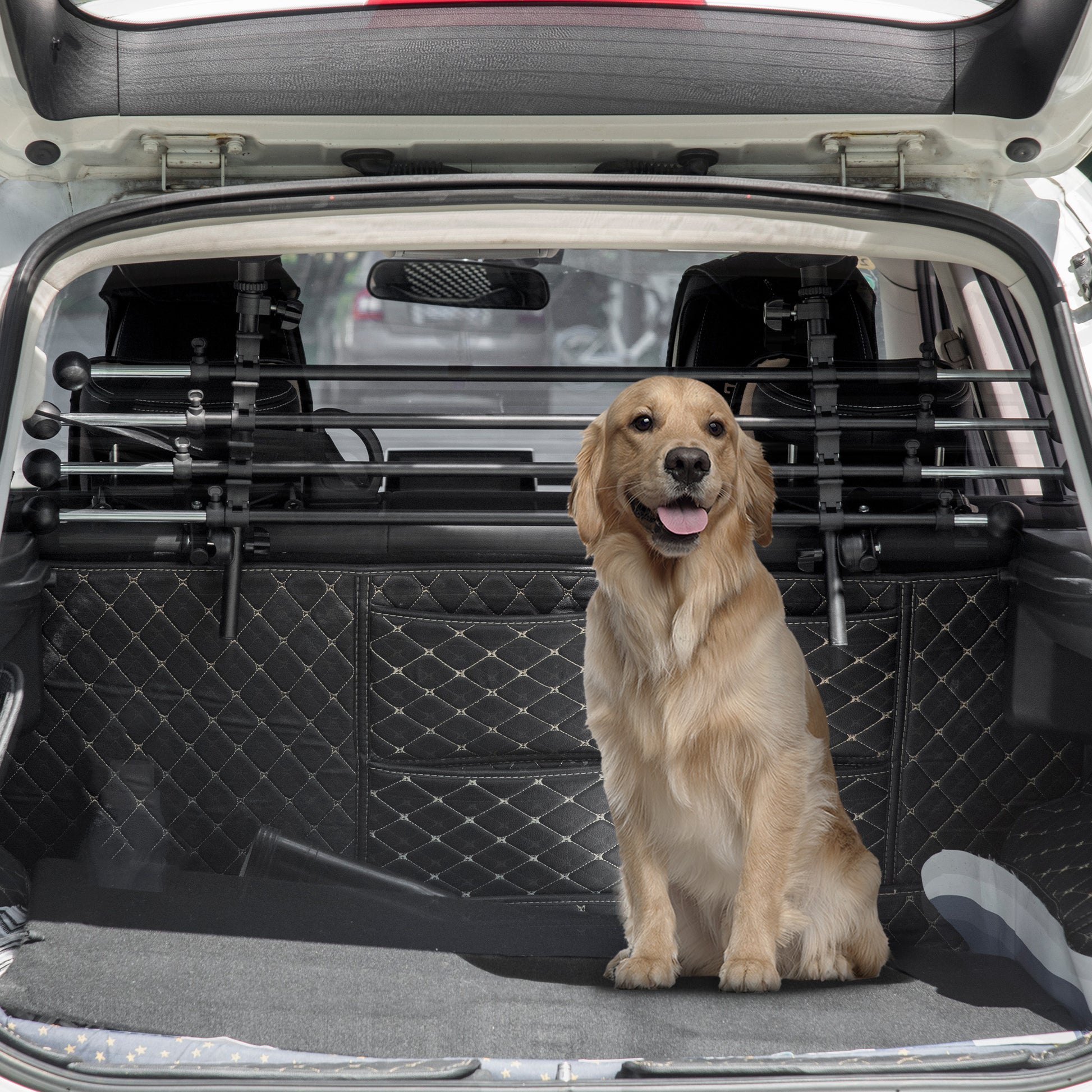 Pawhut Reja Seguridad Coche Para Perros Ajustable En Ancho Altura 85-140x40-50cm_1