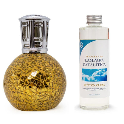 Lámpara Catalítica Mosaico Dorado + Aroma Cotton Clean 500ml - Elimina Malos Olores, Impurezas Y Perfuma_0