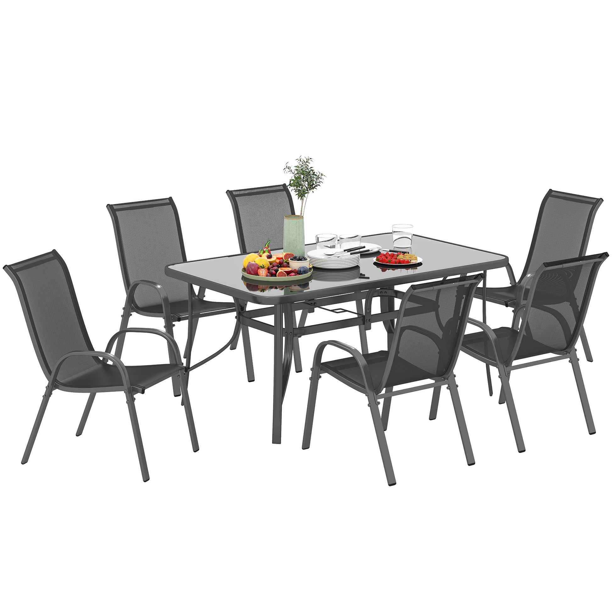 Outsunny Conjunto De Mesa Y Sillas Jardín De 7 Piezas_0