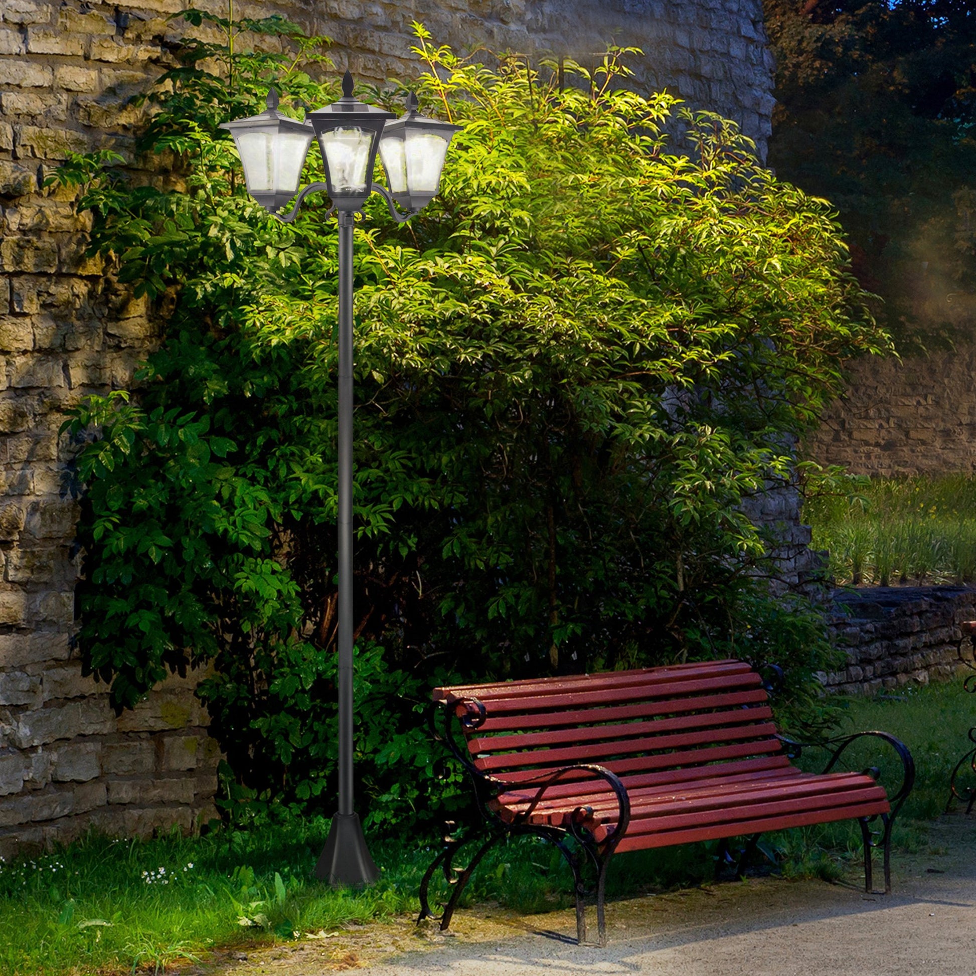 Outsunny Farol Solar De Jardín Con 3 Luces Led Impermeable Ip44 51,5x47x182,5 Cm_1