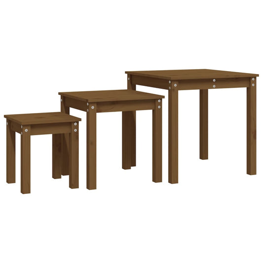 Mesas Apilables 3 Piezas Madera Maciza De Pino Marrón Miel_0