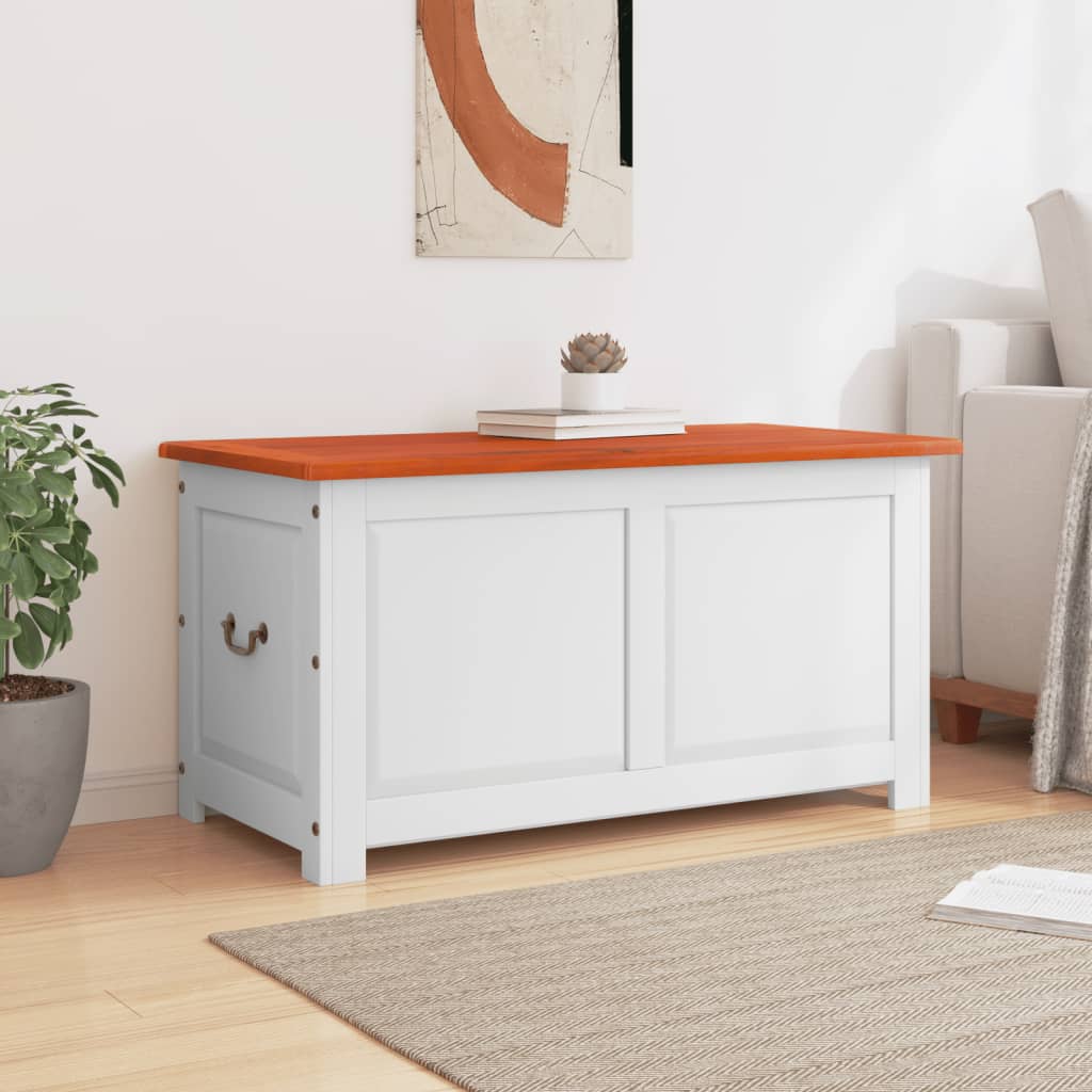 Baúl De Almacenaje Con Tapa Madera De Acacia Marrón Y Blanco_2