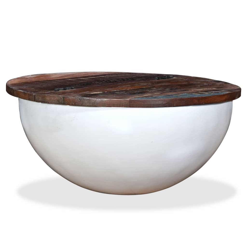 Mesa De Centro Forma De Bol Madera Maciza Reciclada Blanco_4