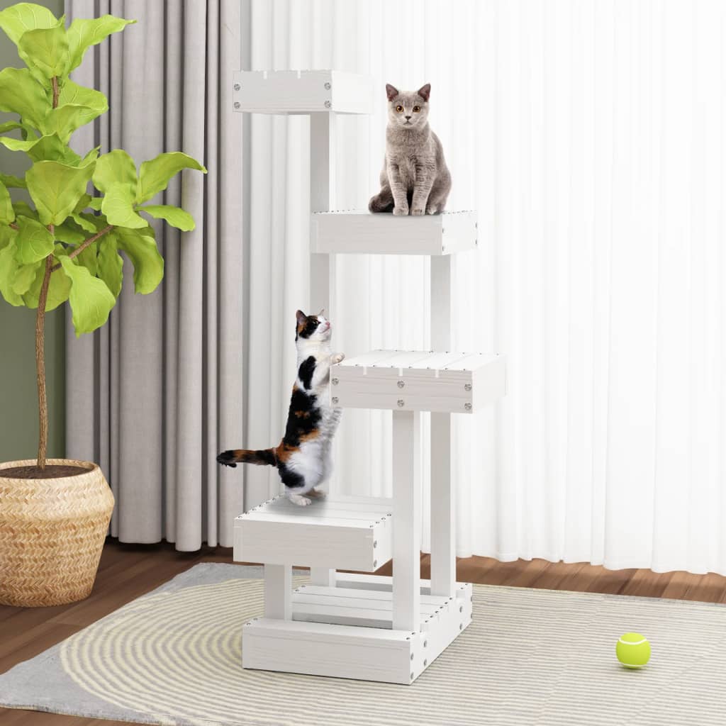 Árbol Para Gatos Madera Maciza De Pino Blanco 45,5x49x103 Cm_2