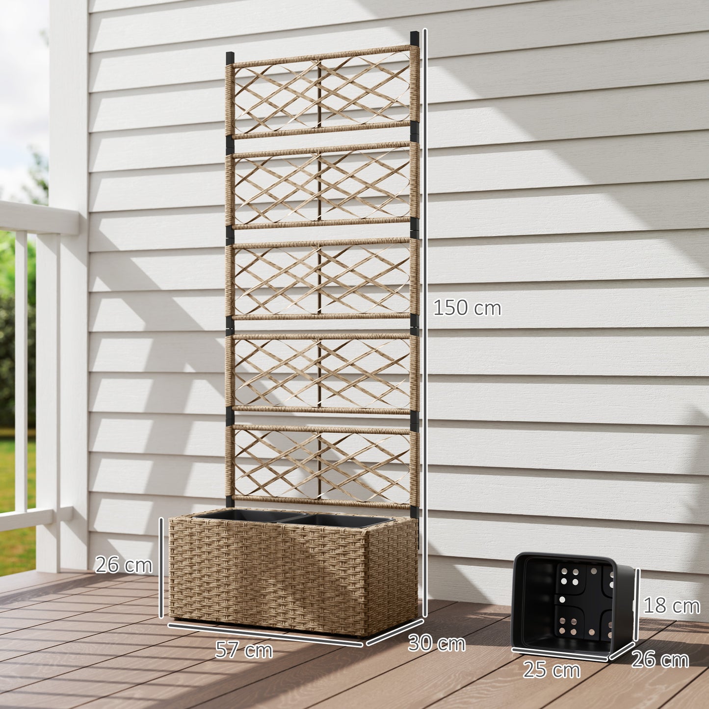 Outsunny Jardinera Exterior Grande De Ratán Con Enrejado 2 Macetas 57x30x150 Cm_2