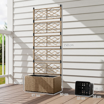Outsunny Jardinera Exterior Grande De Ratán Con Enrejado 2 Macetas 57x30x150 Cm_2