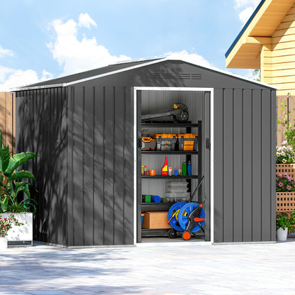 Outsunny Caseta De Jardín Exterior 3,6 M² 236x171x191 Cm Puerta Corredera Gris_3