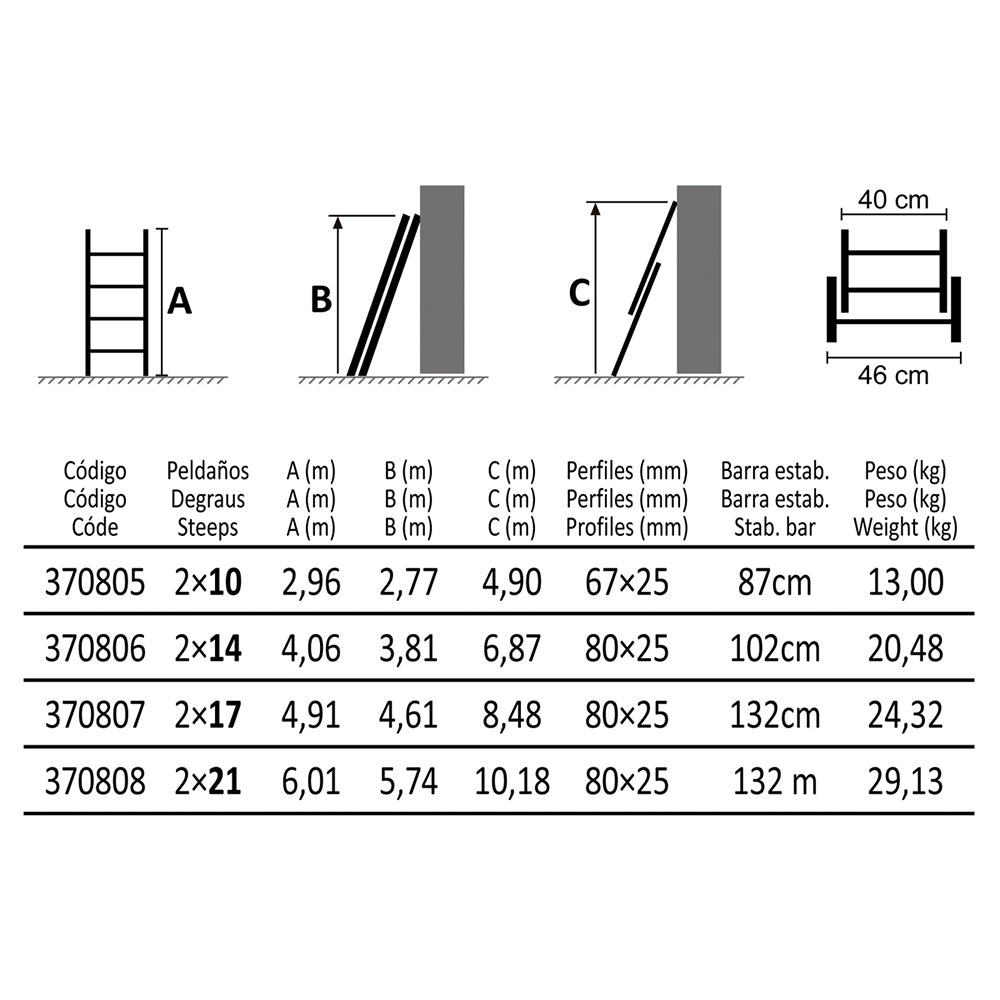 Escalera Aluminio Extensible Con Cuerda - 17 Peldaños 5x5_1