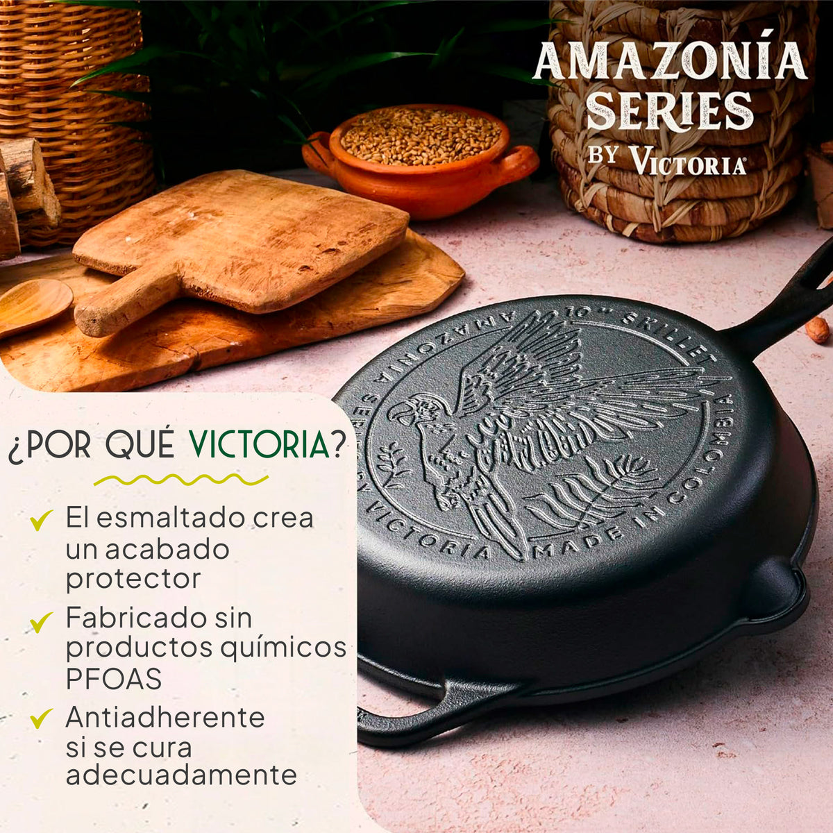Victoria Sartén Hierro Fundido Esmaltado Amazonía Guacamaya Inducción 25cm_1
