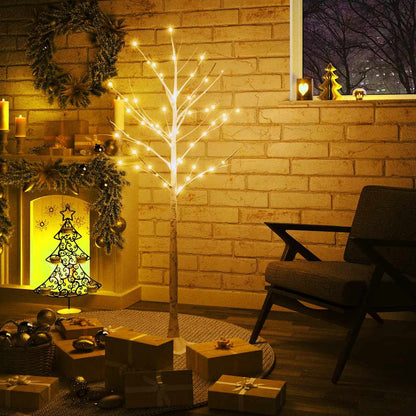 Vidaxl Abedul Artificial Blanco Con 72 Leds Blanco Cálido 150 Cm_1