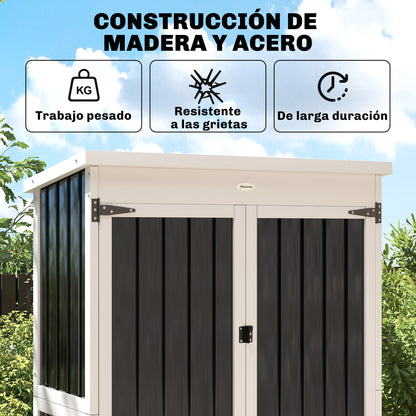 Outsunny Caseta De Jardín De Madera Y Acero 94x43x166 Cm Con Estantes 2 Puertas_3