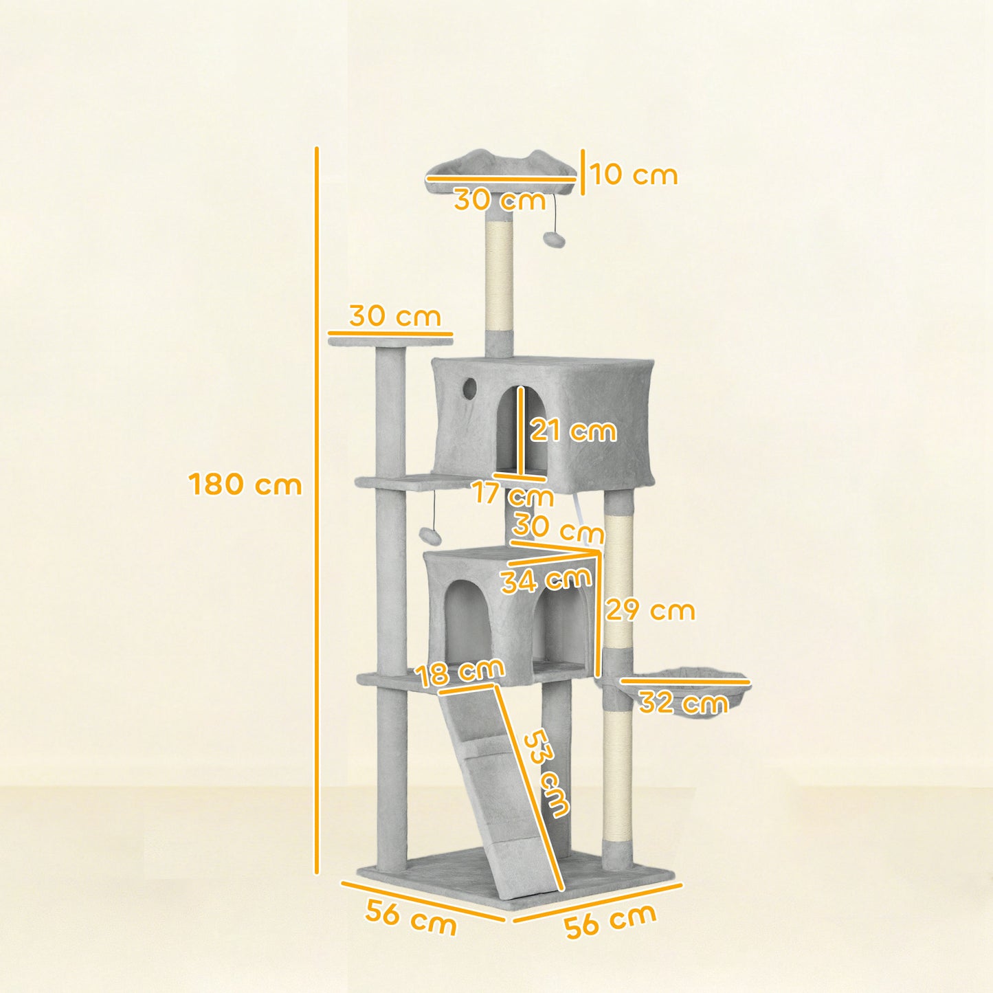 Pawhut Árbol Rascador Para Gatos 180 Cm Con Múltiples Plataformas Gris Claro_2