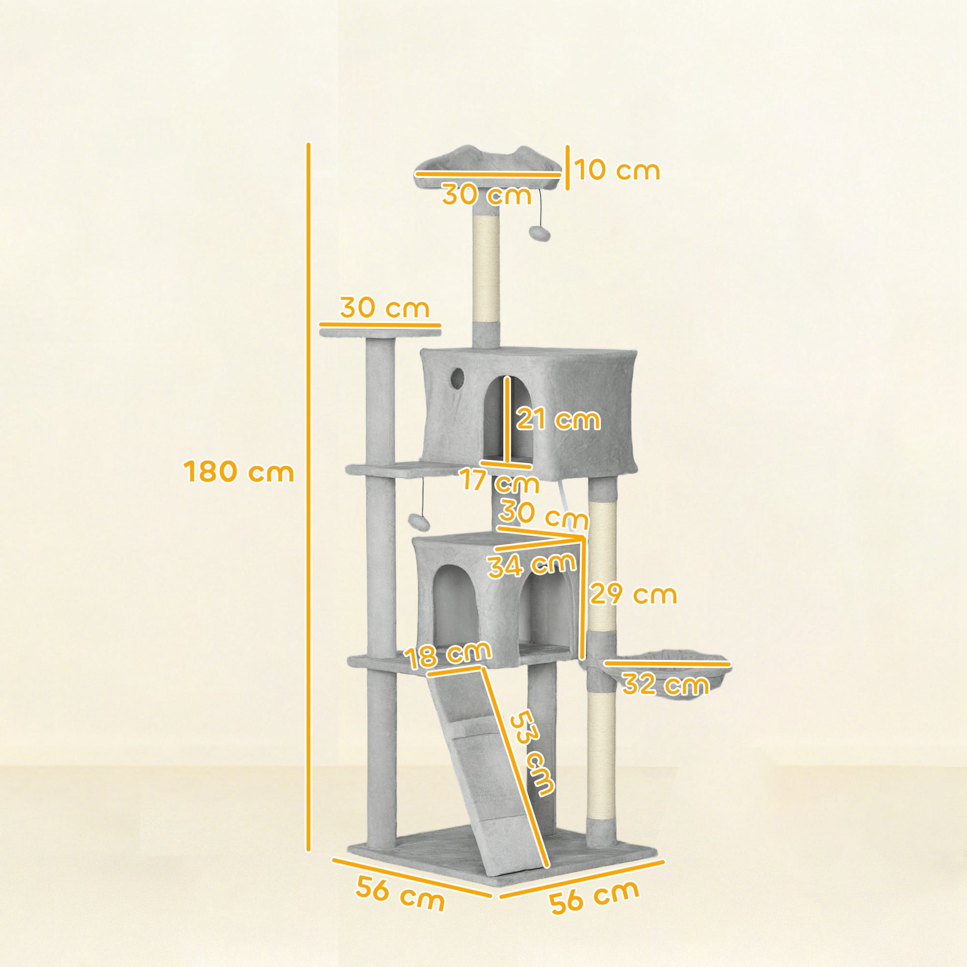 Pawhut Árbol Rascador Para Gatos 180 Cm Con Múltiples Plataformas Gris Claro_2
