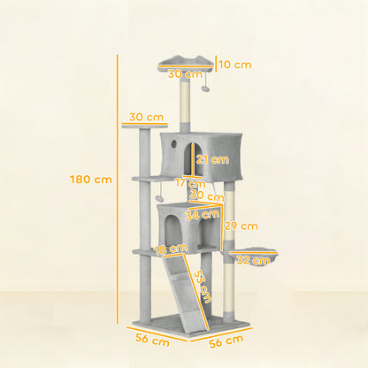 Pawhut Árbol Rascador Para Gatos 180 Cm Con Múltiples Plataformas Gris Claro_2
