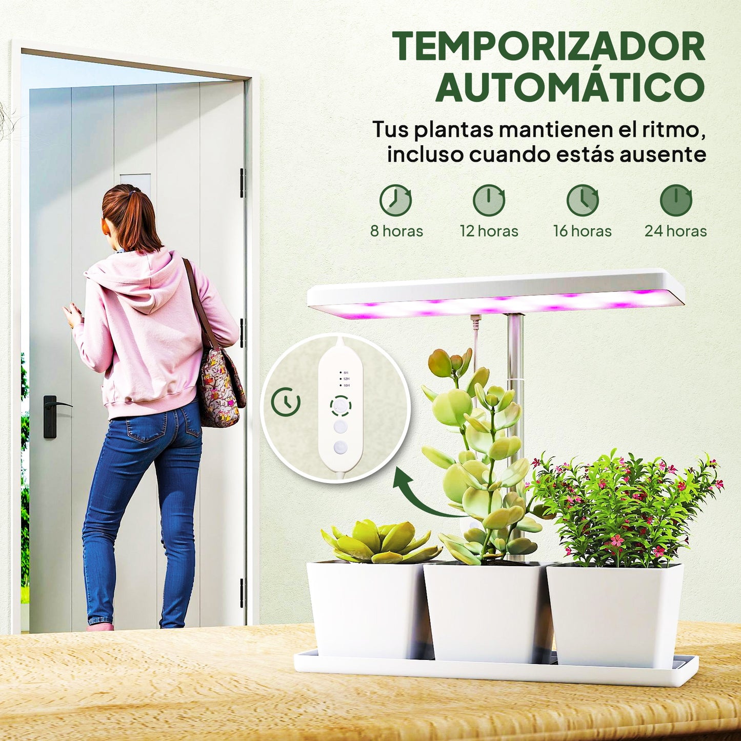 Outsunny Lámpara De Planta 30 Led Con Temporizador Automático Y 5 De Brillo_5