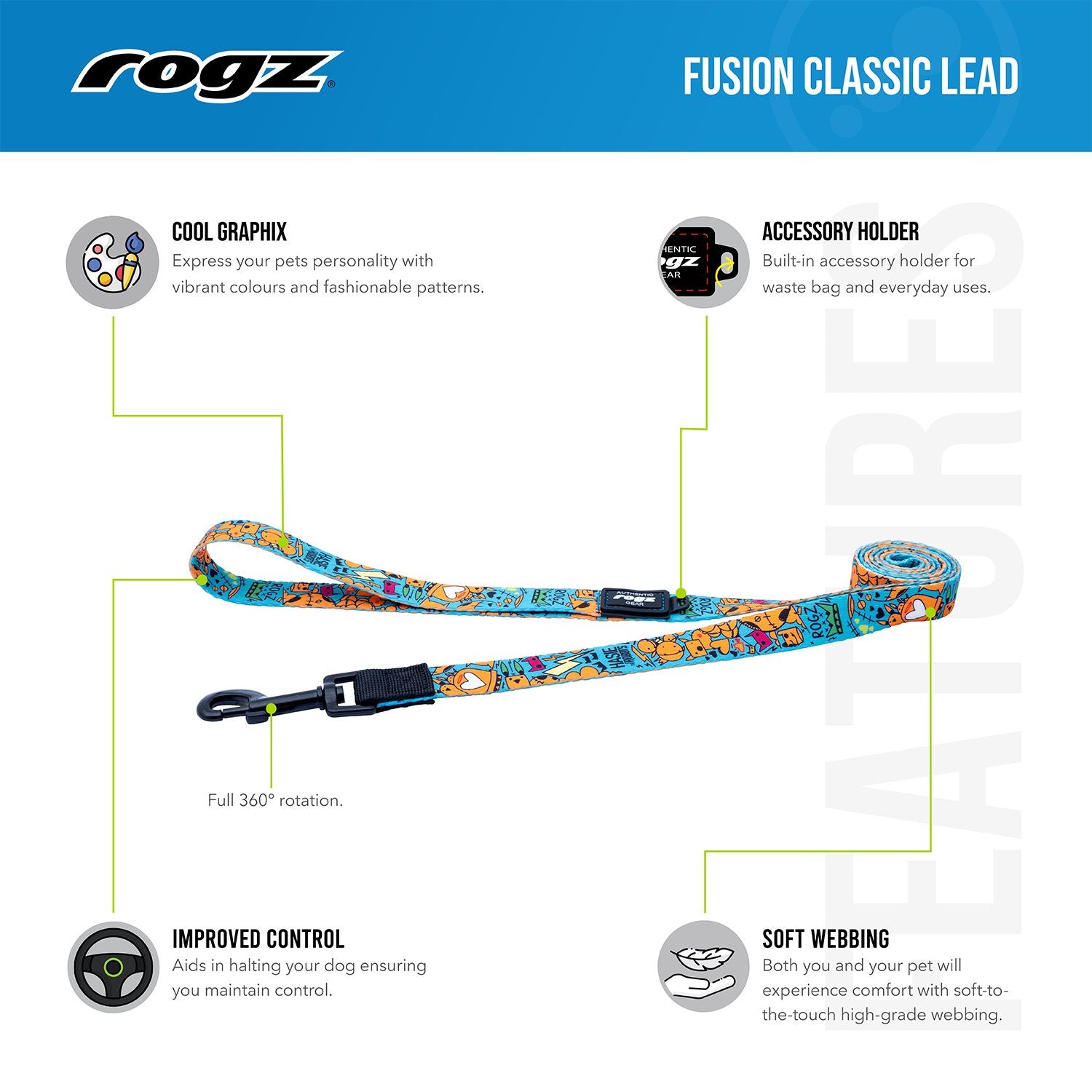 Correa Para Perro, Modelo Fusion De Rogz, Estampado Graffiti Negro. Talla L (21-40kg)_4