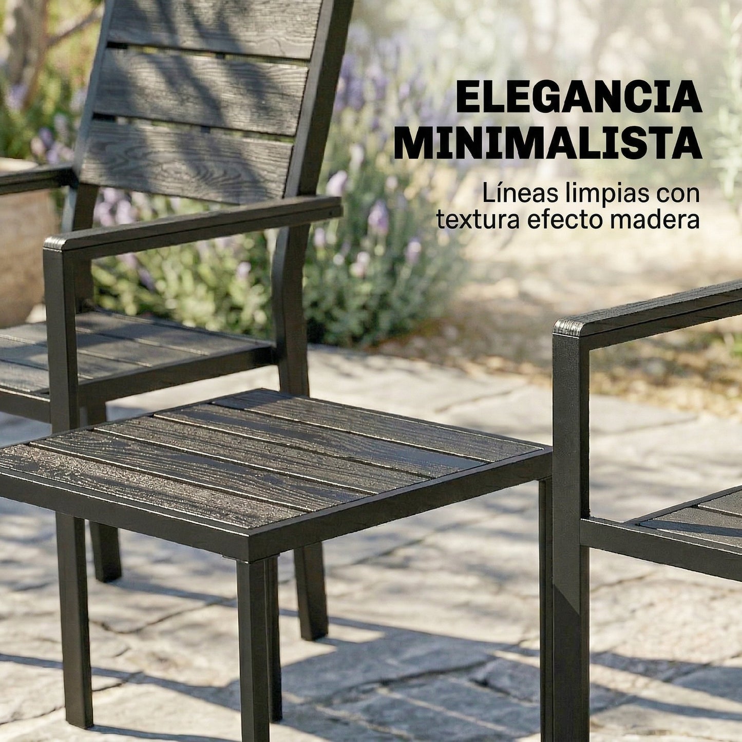 Outsunny Conjunto Jardín Exterior De 3 Piezas Con 2 Sillas Y Mesa De Hdpe Negro_5