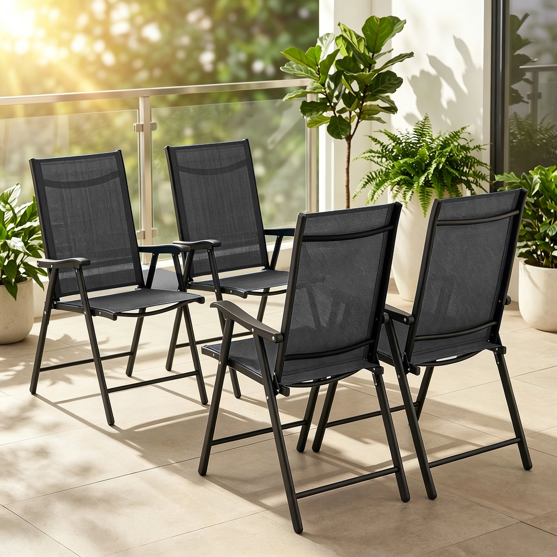 Outsunny Pack De 4 Sillas De Camping Plegables Tela Textilene 58x62x97 Cm Negro_1