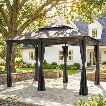 Outsunny Cenador Para Jardín 3x4 M Con Doble Techo Paredes Laterales Gris_1