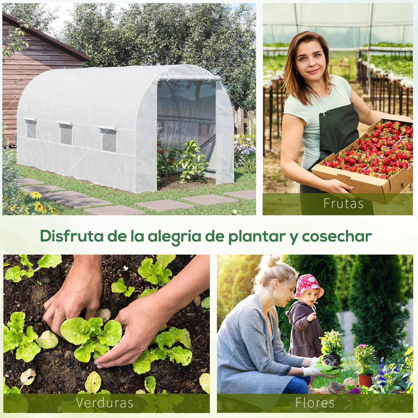 Outsunny Invernadero Túnel 445x200x200 Cm Con 6 Ventanas Cultivo Plantas Blanco_5