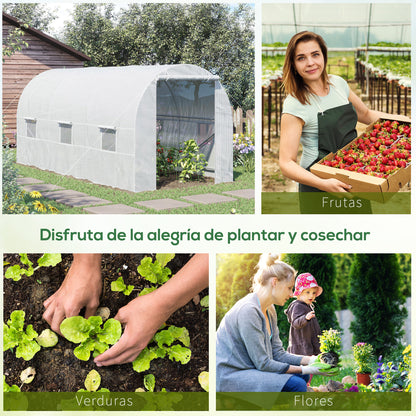 Outsunny Invernadero Túnel 445x200x200 Cm Con 6 Ventanas Cultivo Plantas Blanco_5