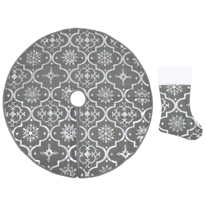 Vidaxl Falda Del Árbol De Navidad De Lujo Con Calcetín Tela Gris 90 Cm_0