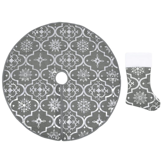 Vidaxl Falda Del Árbol De Navidad De Lujo Con Calcetín Tela Gris 90 Cm_0