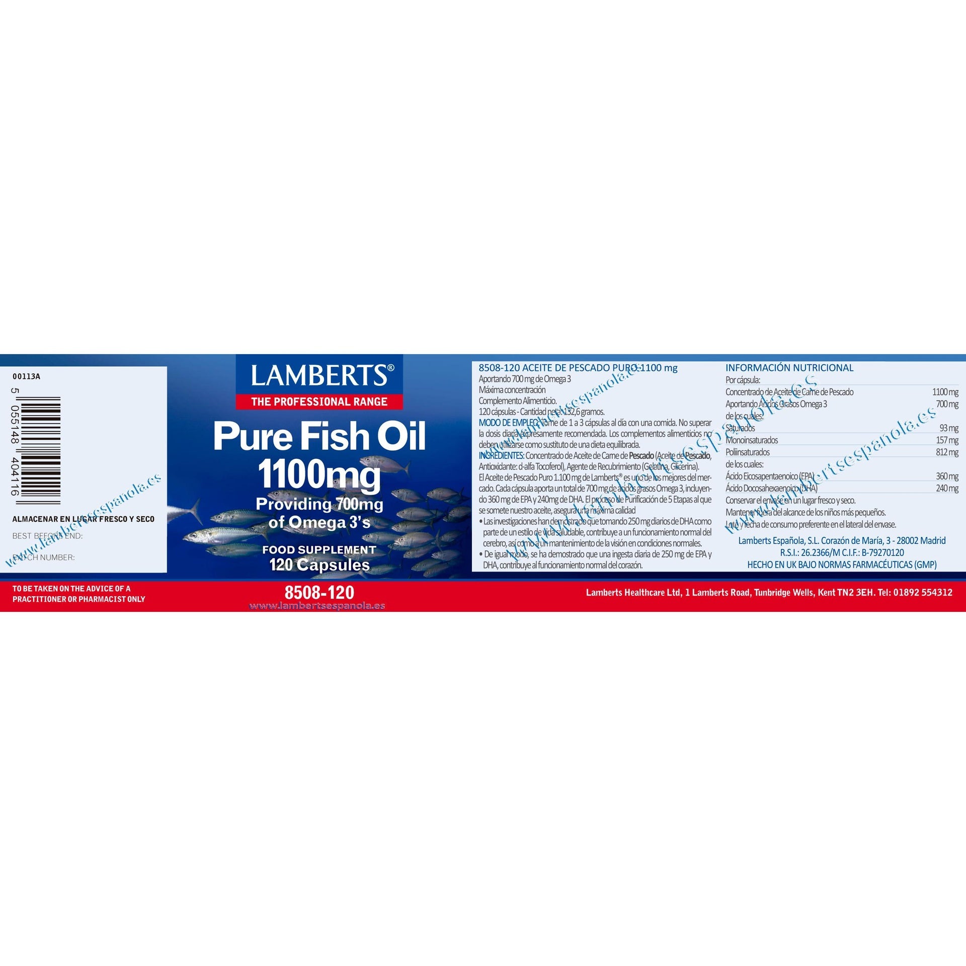 Pack 2x Aceite de Pescado Puro, Lamberts, 1100 mg