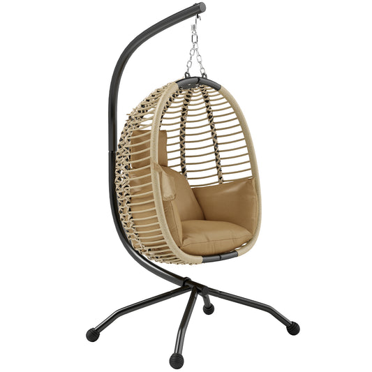 Outsunny Silla Colgante Huevo Con Soporte Cesta Plegable Cojín Beige_0