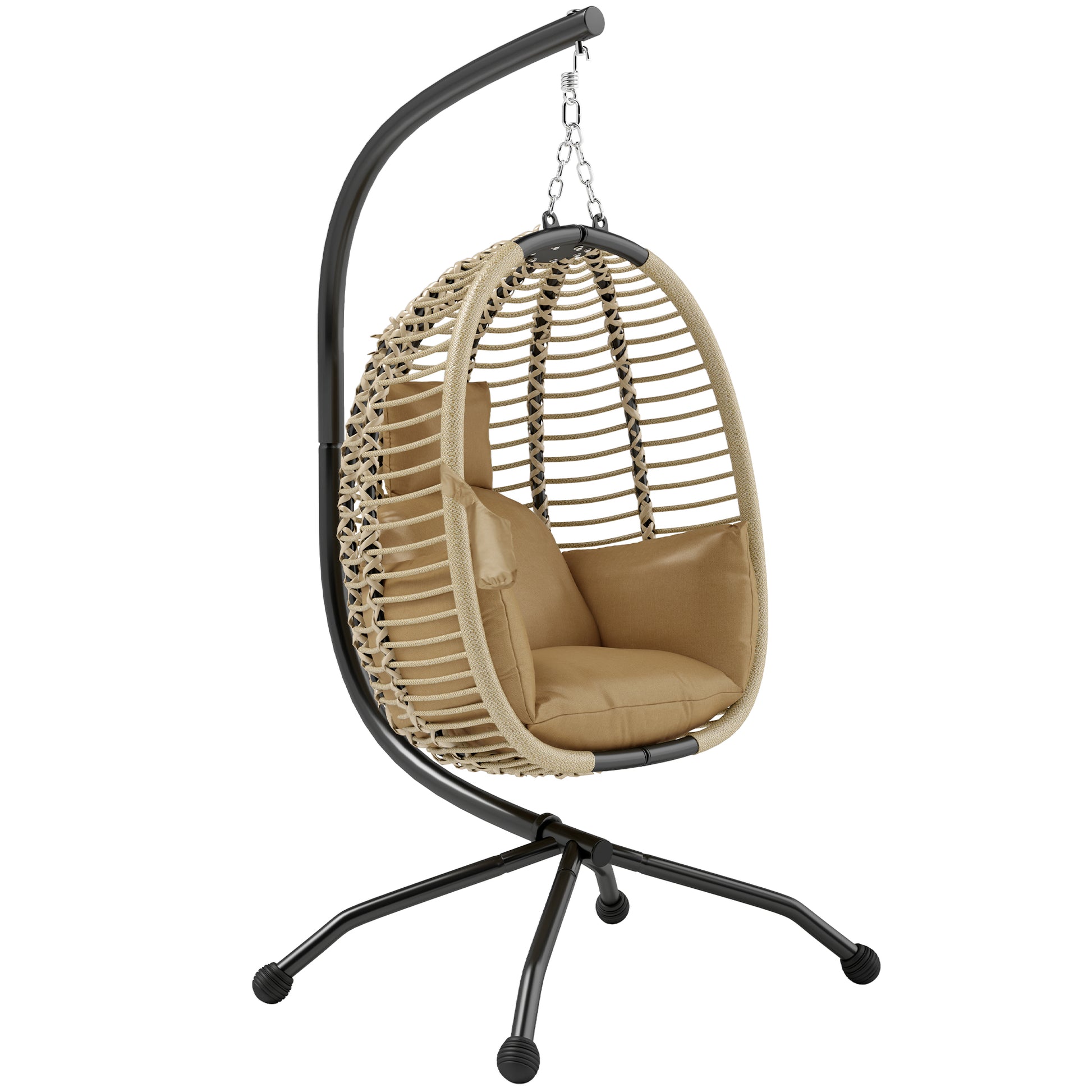 Outsunny Silla Colgante Huevo Con Soporte Cesta Plegable Cojín Beige_0